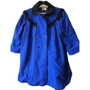 VTG Young Gallery Coat Wool Winter Girls 6X Royal Blue Black Velvet Black Button